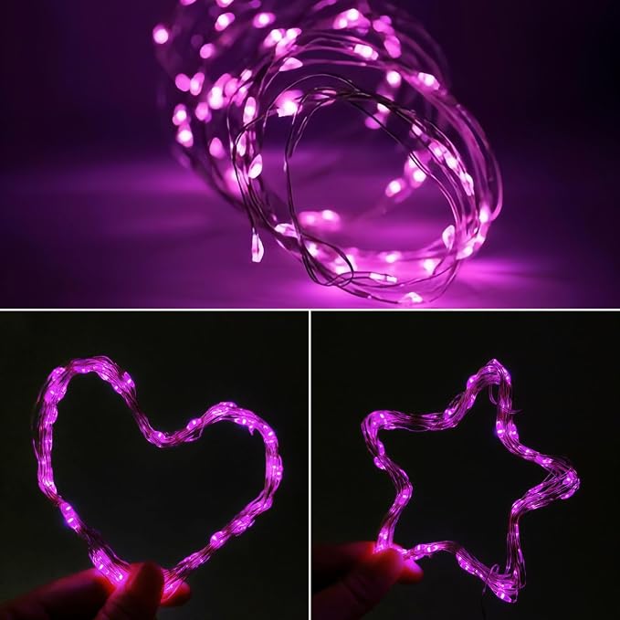 4-Pack 50 LED Pink Fairy Lights Battery Operated - Image 5