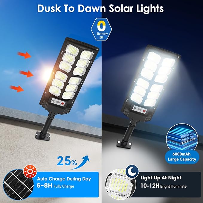 Solar Lights Outdoor Waterproof, 6500K 13000LM LED Dusk to Dawn Solar Street - Image 4