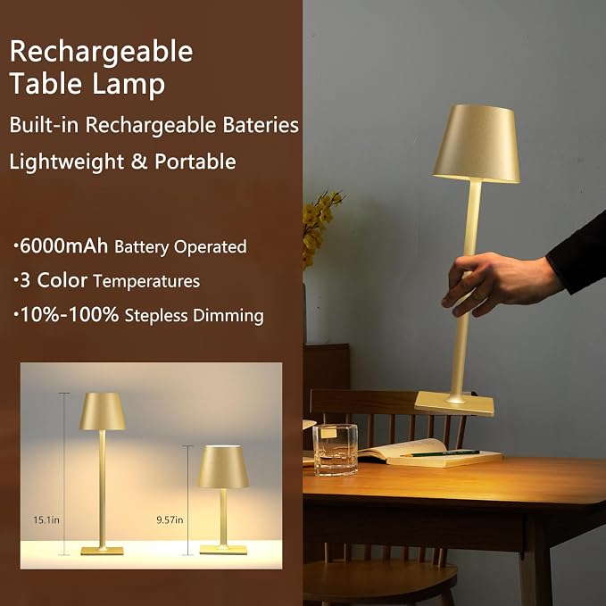 4 Pack Gold Cordless Table Lamps - Image 4