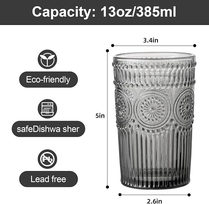 ZMOWIPDL Vintage Glassware Drinking Glasses Set of 6, 13 oz Grey Textured - Image 2