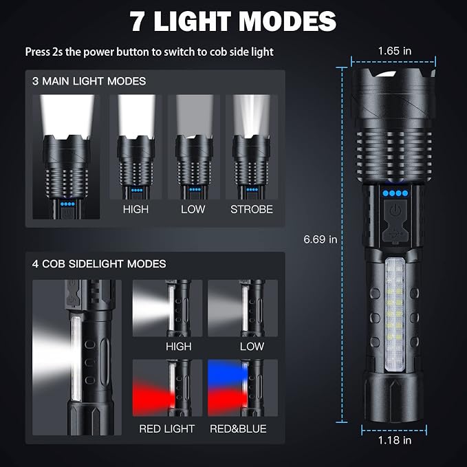 Cinlinso Flashlight High Lumens Rechargeable 2 Pack, 990000 Lumen Super Bright - Image 5