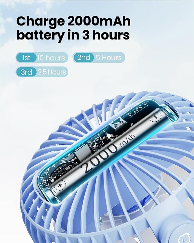 Gaiatop Portable Clip on Fan Battery Operated, Small Powerful 3 Speed Quiet - Image 4