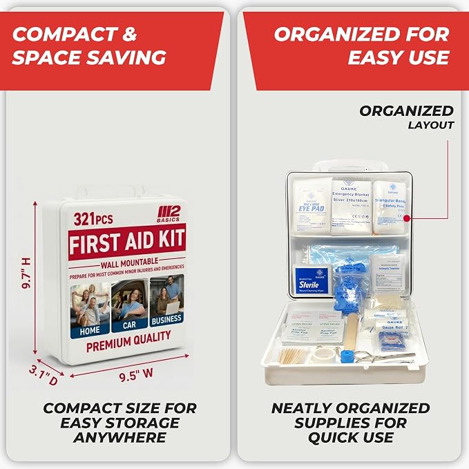 M2 BASICS Premium 321 Piece First Aid Kit, All Purpose Kit - Image 4