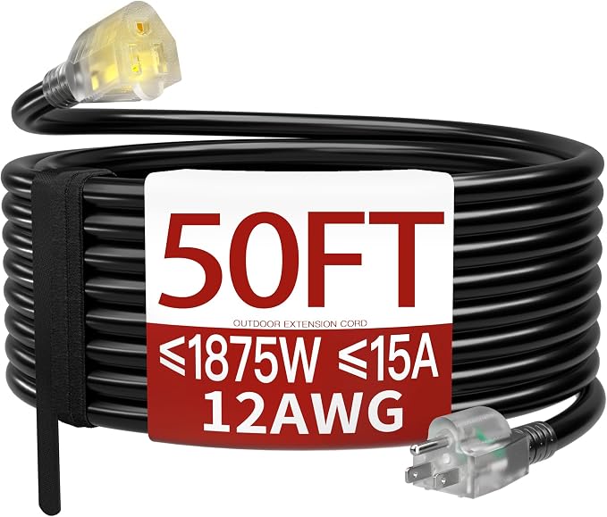 50 FT 12 Gauge Extension Cord Outdoor, Heavy Duty Weatherproof & Flame by Skrizcable