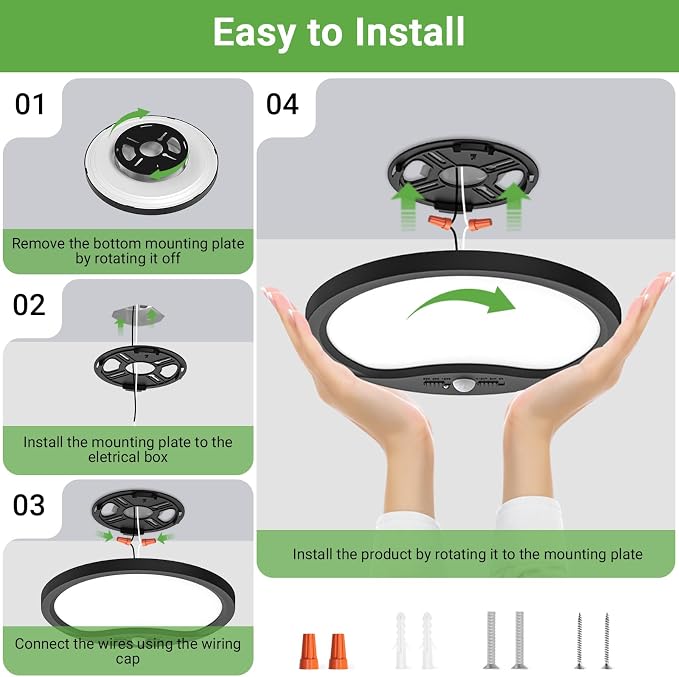 zemty 2Pack 12inch Motion Sensor Ceiling Lights Wired, 24W 2400lm 3CCT/3 - Image 6