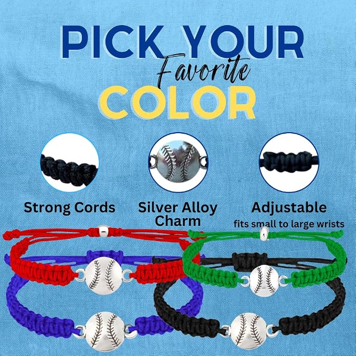 Sportybella - Baseball Bracelet, Baseball Jewelry, Adjustable Braided Baseball - Image 4