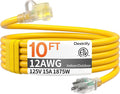 12awg 10 FT Heavy Duty Outdoor Extension Cord Waterproof by Deeklify