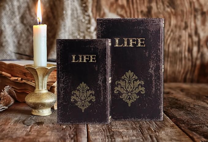 SICOHOME Decorative Book Box Set of 2 Wood Faux Book Box - Image 3
