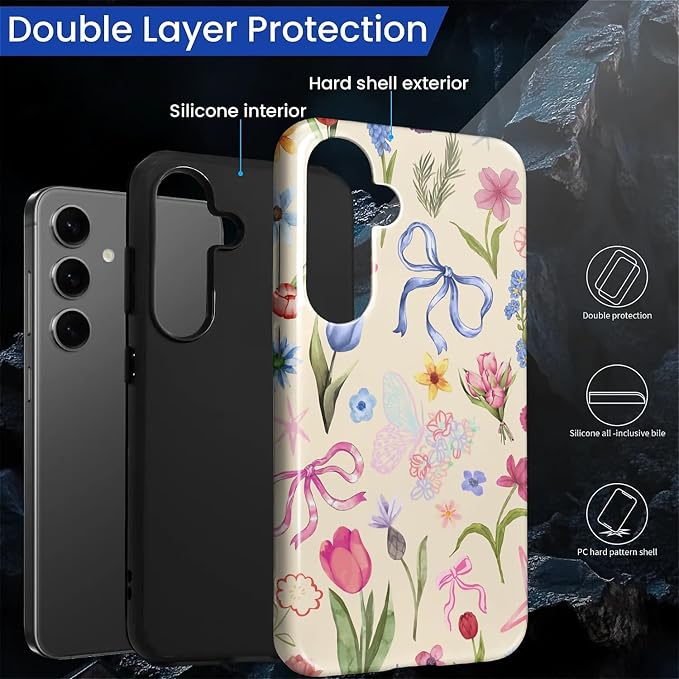 for Samsung Galaxy S24 FE Case, HL2 Aesthetic Flower Preppy Collage Hybrid 2 - Image 2