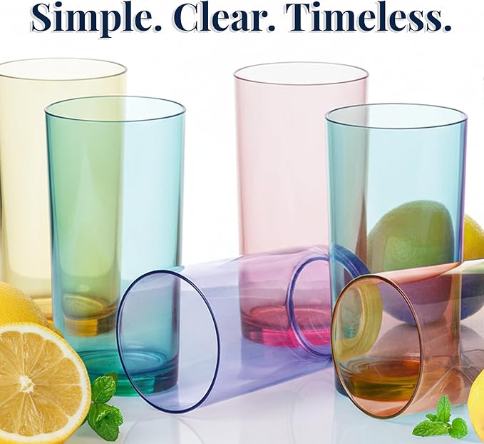 US Acrylic Classic Plastic Reusable Drinking Glasses 16oz Water Cups Assorted - Image 6