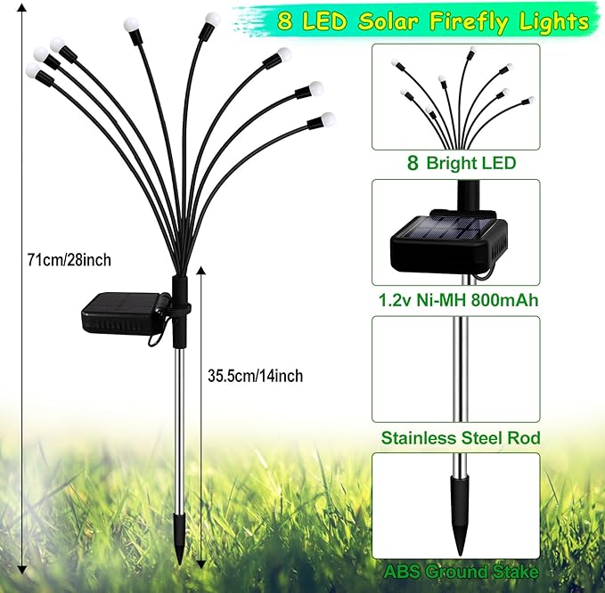 Kohlrabi Solar Garden Lights Outdoor, 4 Pack 32 LED Solar Purple Firefly Lights - Image 2