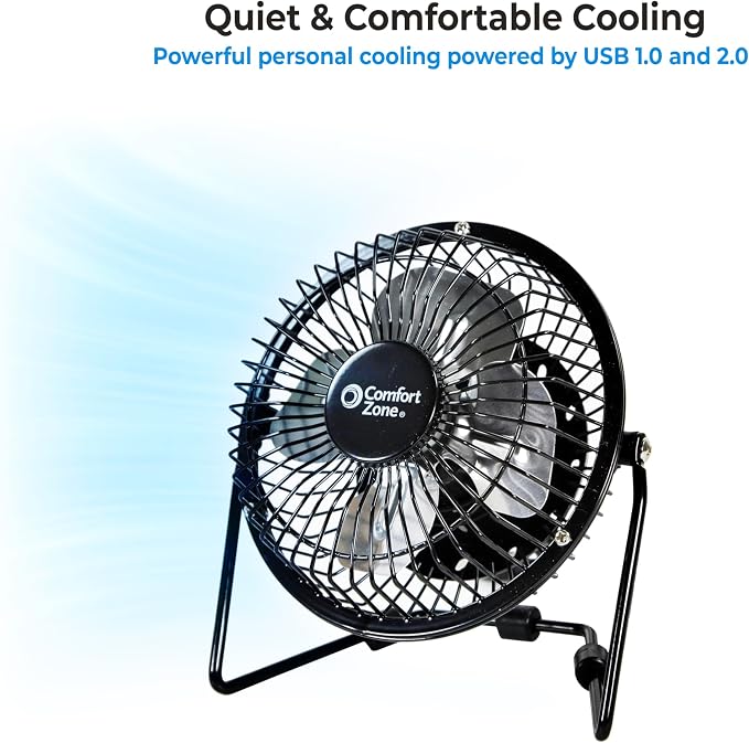 Comfort Zone 4-inch All-Metal Mini Desk Fan – High Velocity Portable USB Fan - Image 7