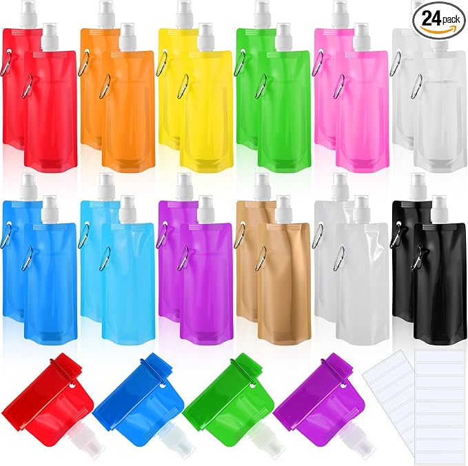 Teenyyou 24 Pack Collapsible Water Bottles Bulk 16oz Foldable Water Bottles by Teenyyou