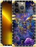 Compatible with iPhone 13 Pro Case, Glistening Golden Butterfly Vibrant Purple by Unknown