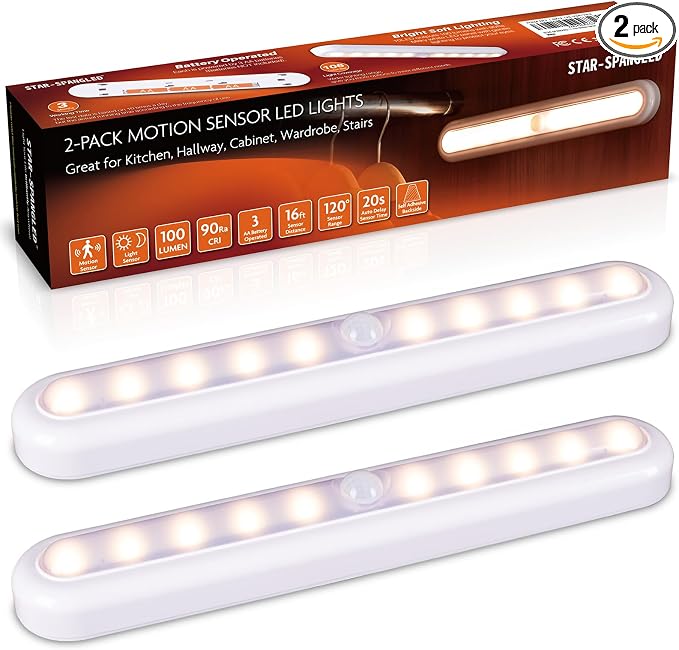 STAR-SPANGLED 11” Motion Sensor Lights Indoor AA Battery Operated, Stick on LED by STAR-SPANGLED