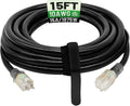 POWGRN 15 Ft 10AWG Black Outdoor Extension Cord Waterproof Heavy Duty 10 Gauge by POWGRN