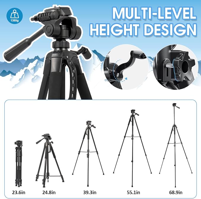Tripod Stand for Camera & Cell Phone, 68” Professional Stand - Image 3