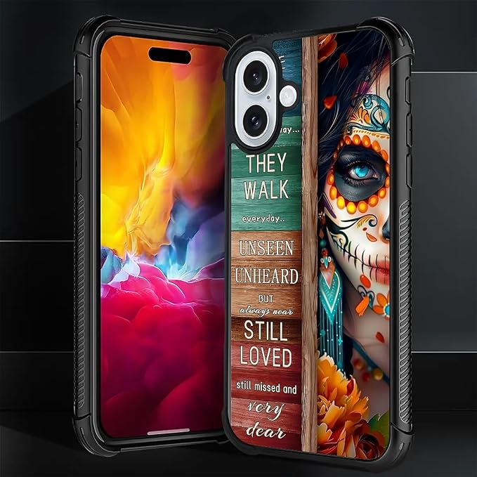 for iPhone 16 Case, Sugar Skull Day of Death Halloween Pattern Graphic Design - Image 7