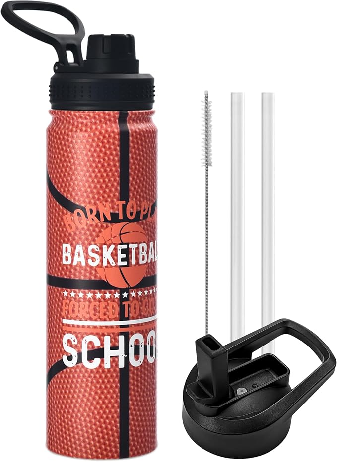 Basketball Water Bottle, 24 oz Insulated Stainless Steel Sports Bottle by mininoo