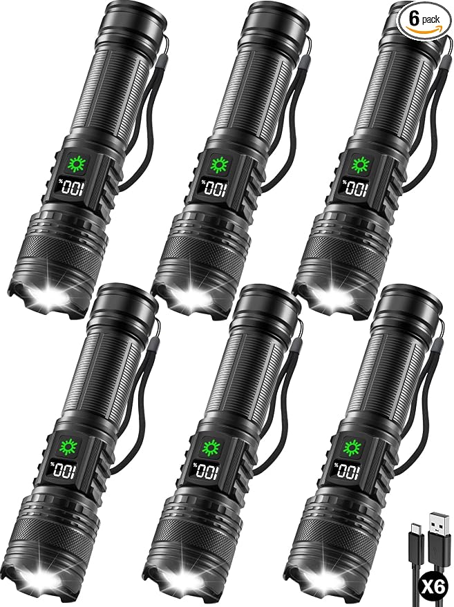 6Pack Rechargeable Flashlights High Lumens, LED Flashlight Rechargeable by Huccbs