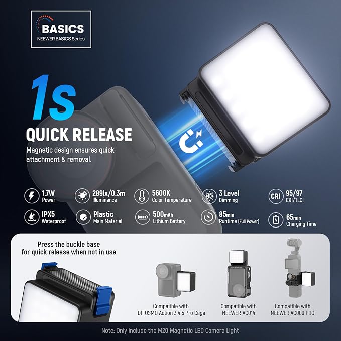 NEEWER Basics M20 Magnetic LED Camera Light Compatible - Image 3