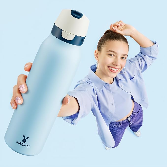 Meoky 24 oz Travel Water Bottle Insulated: Leak Proof Locking Lid, 2-in-1 Straw - Image 7