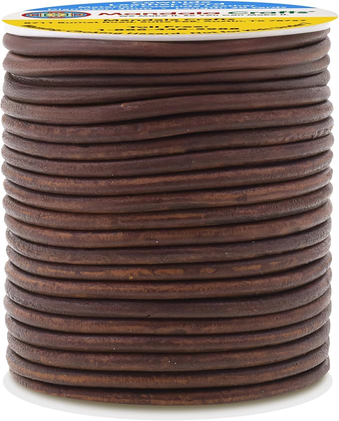 Mandala Crafts Round Genuine Distressed Brown Leather Cord - Image 2