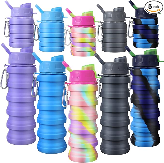 CHENGU 5 Pcs Collapsible Water Bottles 16 oz Portable Foldable Water Bottles by CHENGU