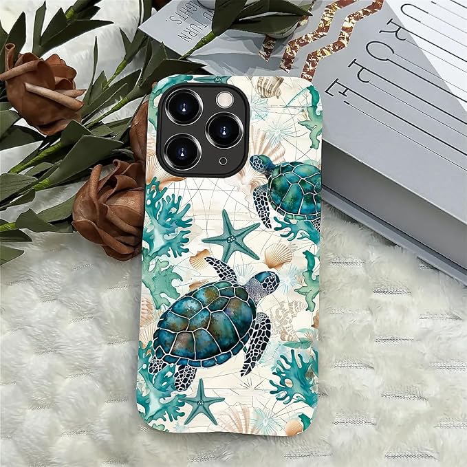 for iPhone 15 Pro Case, HH2 Ocean Sea Turtle Nautical Map Hybrid 2 Layer Hard - Image 4