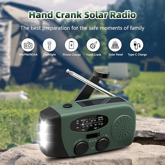 WVL 7400mWh Emergency Weather Radio, Portable Solar Hand Crank Radio AM/FM/NOAA - Image 3