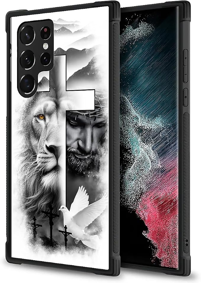for Samsung Galaxy S23 Ultra Case, Lion Cross Jesus Christ Dove Pattern Graphic - Image 3