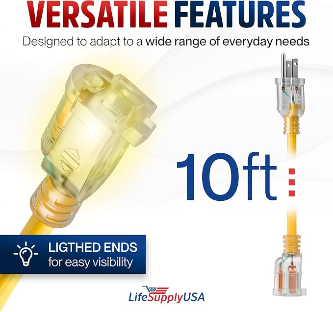 10ft Outdoor/Indoor Extension Cord 12/3 Gauge Extra Heavy Duty 3 Prong SJTW - Image 6