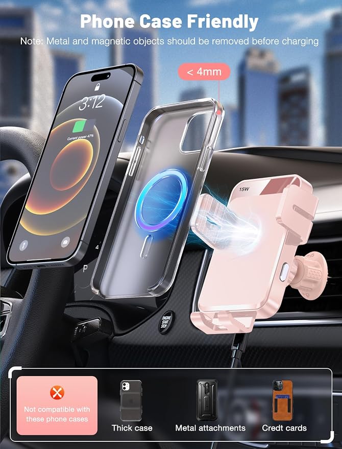 Wireless Car Charger, MOKPR Auto-Clamping Car Mount 15W/10W/7.5W Fast Charging - Image 4