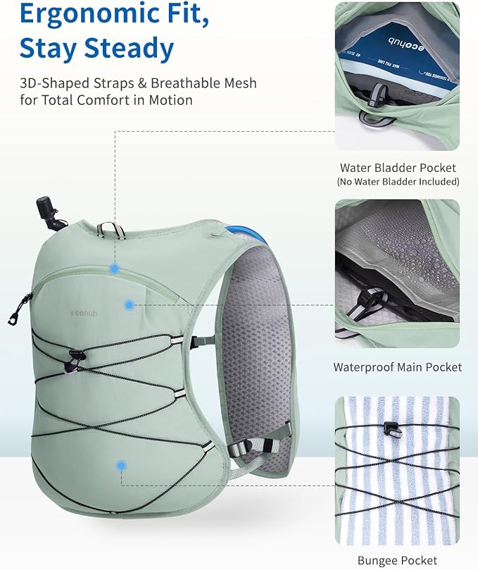 ECOHUB Running Hydration Vest Backpack, Lightweight Hydration Pack Bag Daypack - Image 3