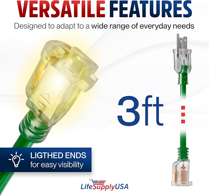 3ft Outdoor/Indoor Extension Cord 10/3 Gauge Ultra Heavy Duty 3 Prong SJTW - Image 6