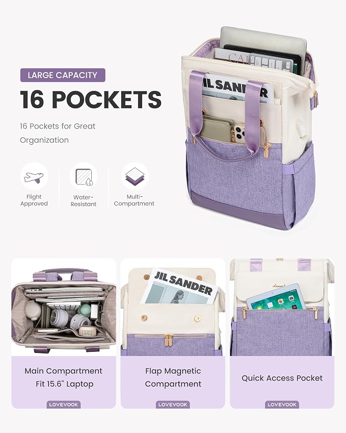 LOVEVOOK Laptop Backpack for Women, 15.6 Inch Work Laptop Bag - Image 2