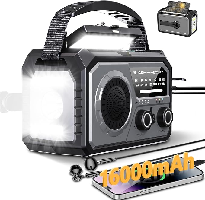 59200mWh Emergency Radio - 16000mAh Portable Solar Hand Crank NOAA/AM/FM by Unknown
