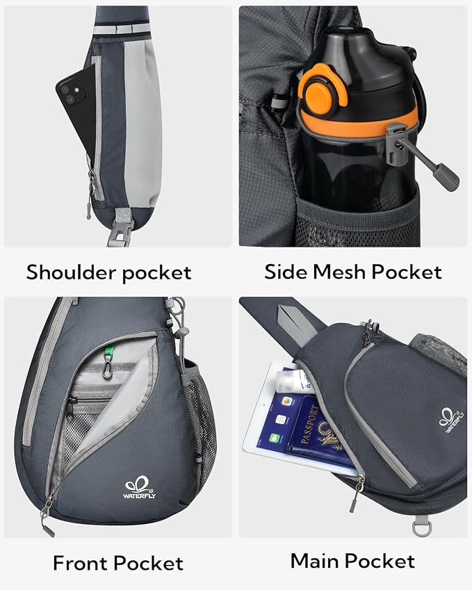 WATERFLY Crossbody Sling Bag Small Water Resistant Backpack Lightweight - Image 3