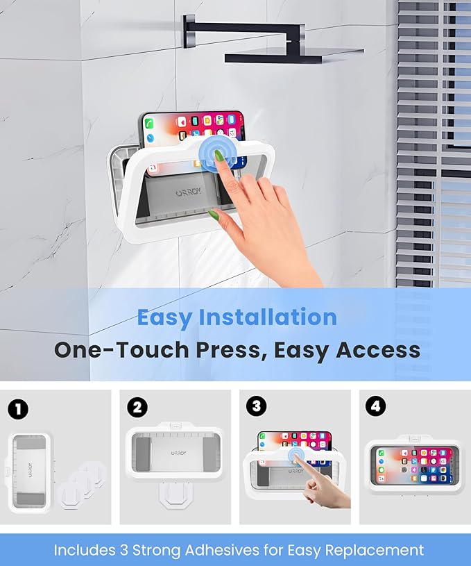 URROY Shower Phone Holder Waterproof One-Touch Open Shower Phone Case Anti-Fog - Image 4