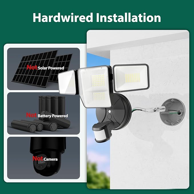 70W 7000LM Security Lights Outdoor, 4-Head LED Motion Sensor Light, Hardwired - Image 2