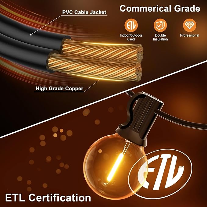 GPATIO Outdoor String Lights, 25FT G40 Bulbs Shatterproof Patio Lights - Image 5