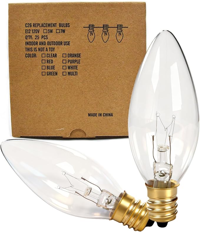 25 Pack Candle Light Bulbs, Crystal Clear Torpedo Tip Candelabra Replacement - Image 9