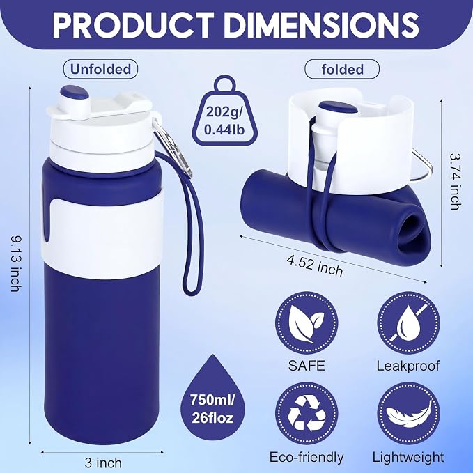 LemonRoad 4 Pcs 26 oz Silicone Collapsible Water Bottle, Portable Foldable - Image 2