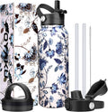 Water Bottle Insulated 32oz 40oz 64oz 128oz Straw Lid Spout Lid & 3 Lids by POYAKU