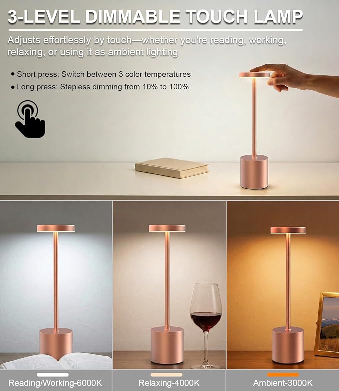 Cordless Table Lamps Rechargeable Set of 2, Portable LED Desk Lamp, 5000mAh - Image 3