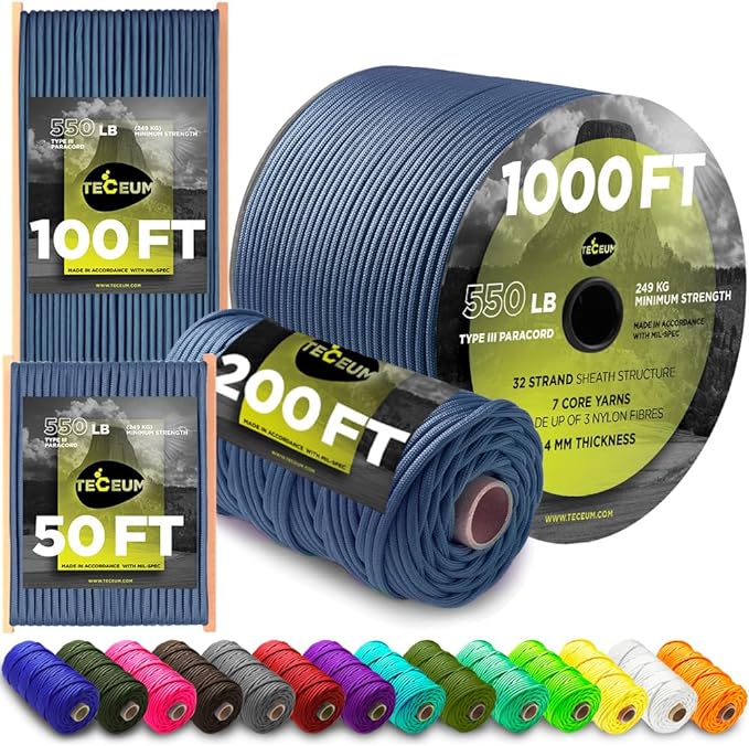 TECEUM 5/32" Paracord Rope 1000 – 1000ft / 200ft / 100ft / 50ft – Tactical by TECEUM