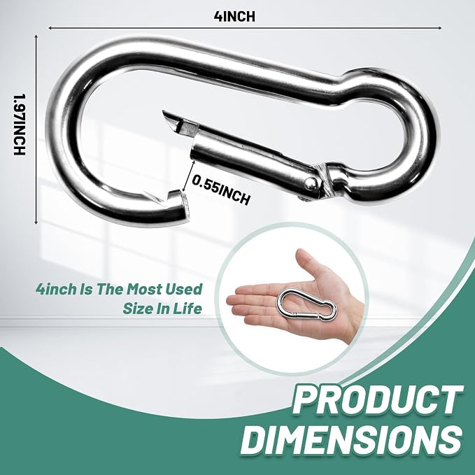 Pixel Panda 3.1&4 Inch Heavy Duty Carabiner Clips Load 1000lbs, 2&4&8Pack Large - Image 2