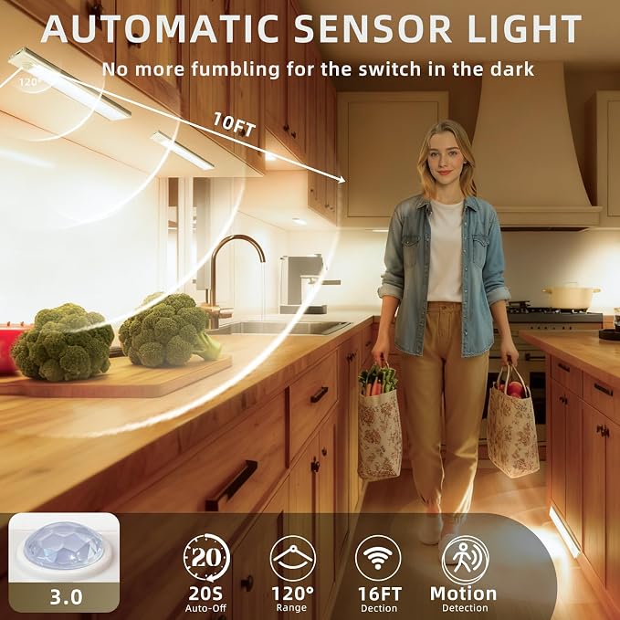 16inch Under Cabinet Lighting, 4 Pack Rechargeable Motion Sensor Light Indoor - Image 3