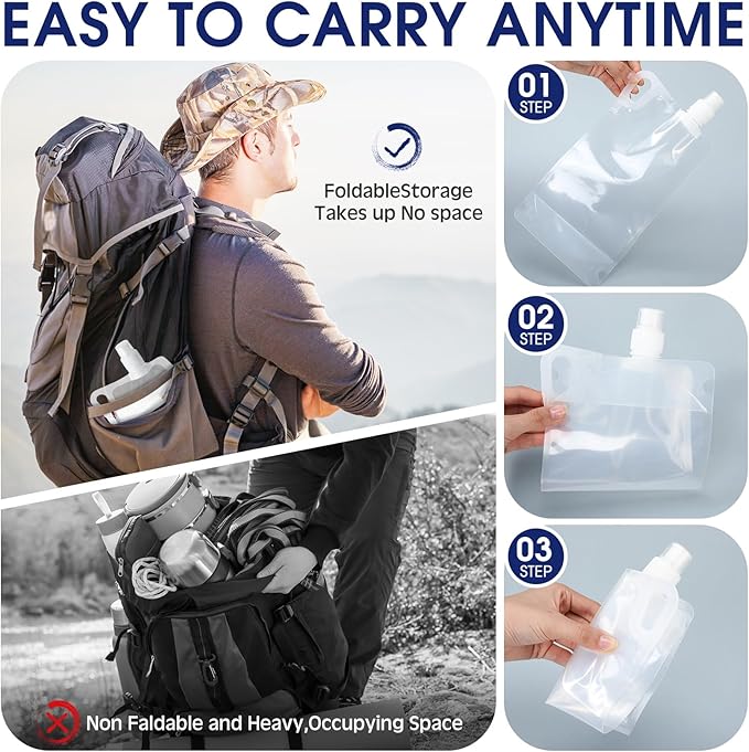 Maxdot 12 Pack 1L Collapsible Travel Water Bottles - Image 3