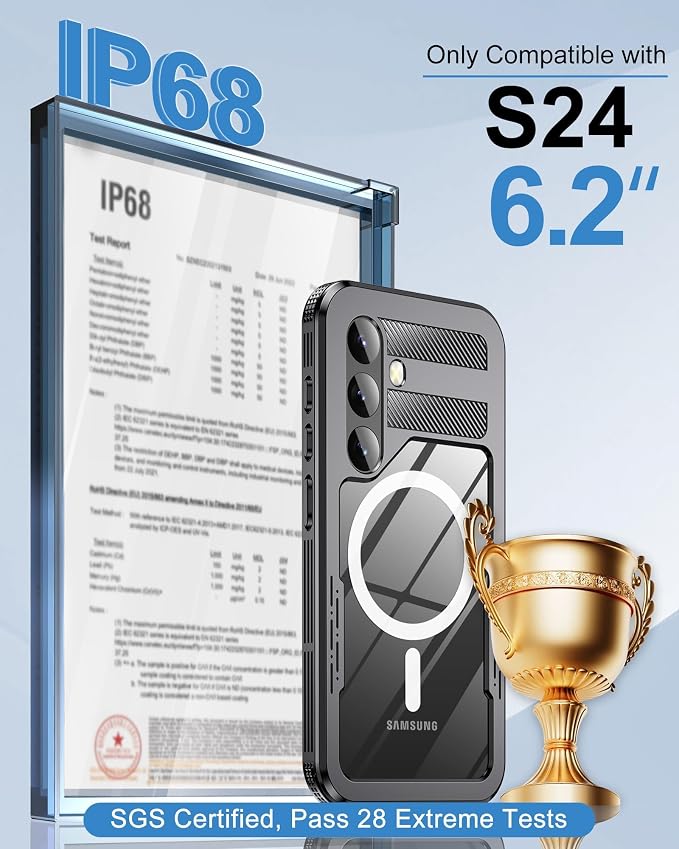 for Samsung Galaxy S24 Waterproof Case, Magnetic Heavy Duty Military Grade - Image 2